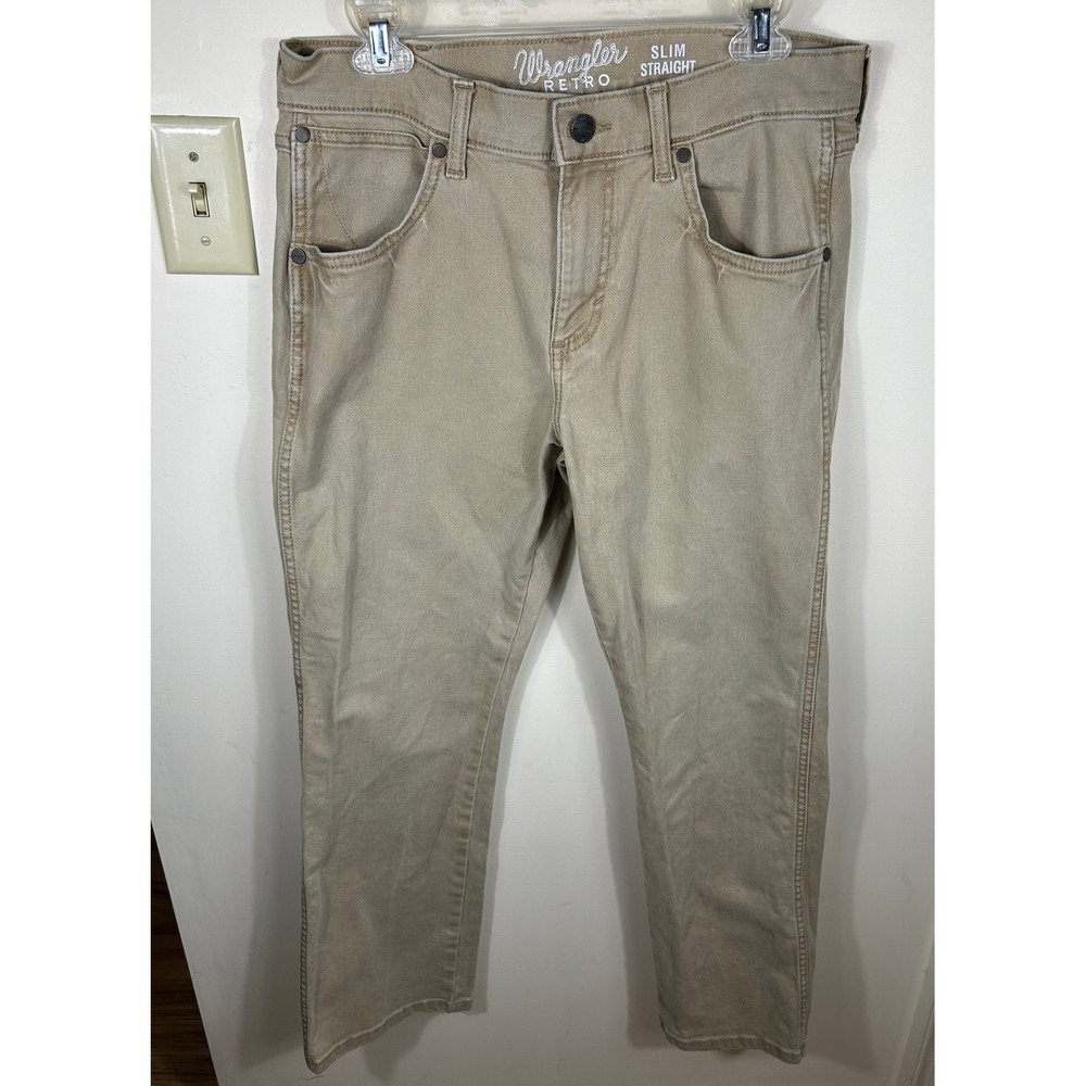 Wrangler Retro Slim Straight Jeans Men 32x30 Tan Khaki Western Workwear Cowboy